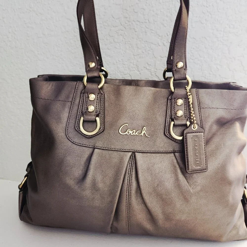 Euc Coach Ashley Bronze Leather Shoulder Bag Handbag Purse